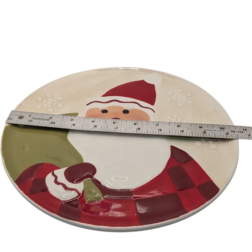 Vintage Hallmark Santa Claus Plate Toy Bag Cookie Plate Textured Red White Green